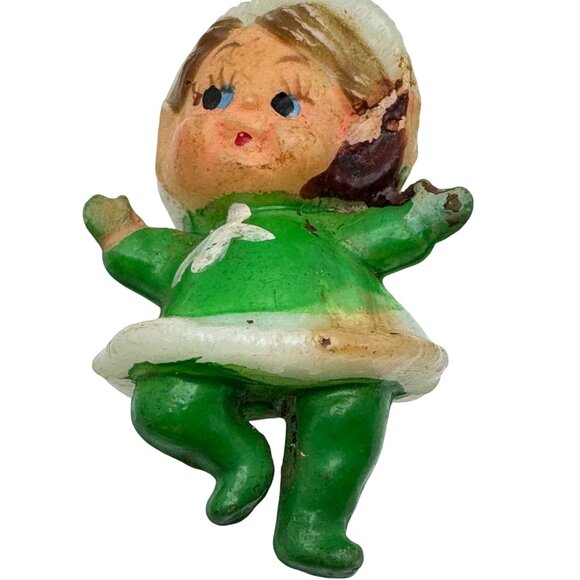 50s Japan Christmas Pixie Elf Figurines 5 Pc Hand-Painted Plastic Ornaments Vtg - Picture 5 of 10